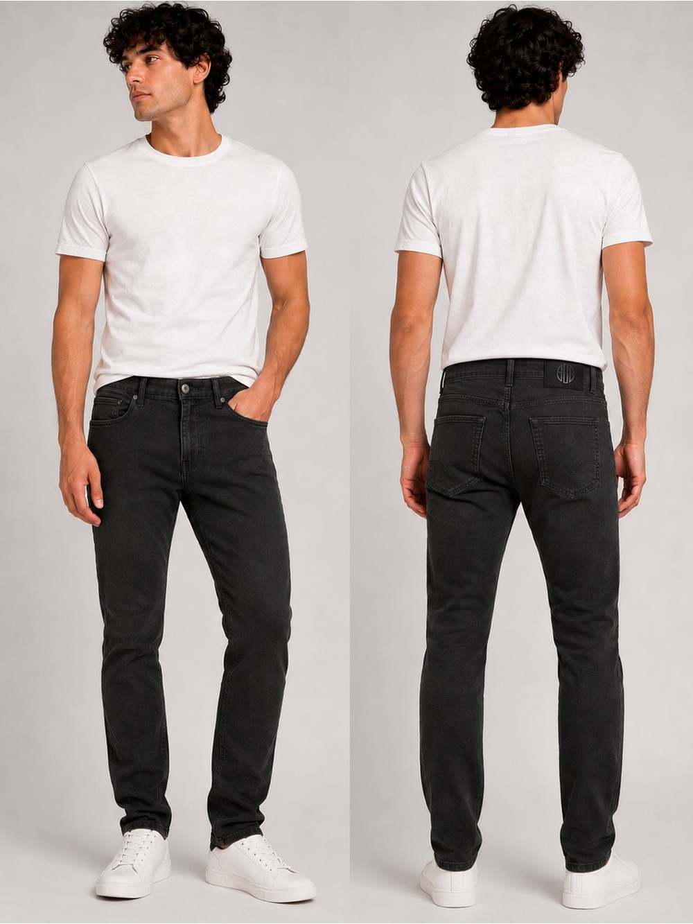 Vintage Genes Black Slim Fit Stretch Jeans Men’s Charcoal Gray 5-Pocket Denim